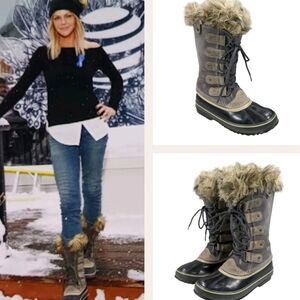 Sorel Joan Of Artic Waterproof Suede Faux Fur Trim Gray Color Way Womens 6.5
